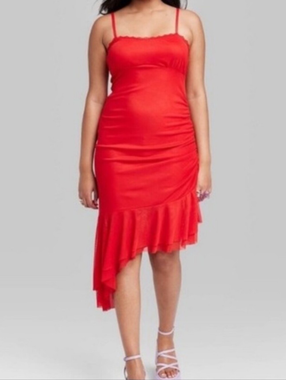 NWT Wild Fable Midi Slip Dress Mesh Red Asymmetrical Medium Knee Length - Picture 2 of 5